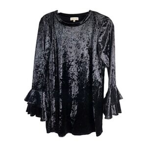 Crushed Black Velvet Long Bell Sleeve Top Womens Witchy Whimsigoth Goth Grunge